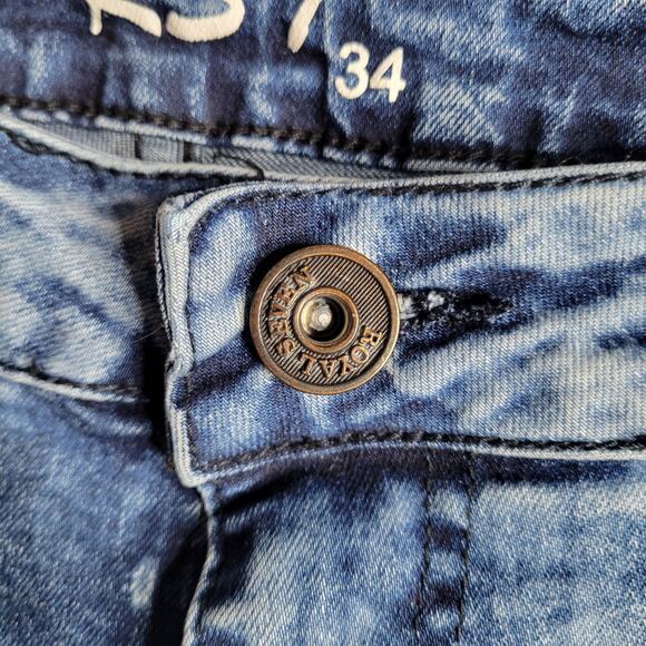 RS7 Royal 7 Acid Wash Distressed Zipper Knee Whiskering Skinny Jeans Size 34x33 - Picture 2 of 9